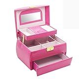 メイクアップオーガナイザージュエリーケースオーガナイザージュエリーストレージPUレザージュエリーボックスロックとミラーロック可能なトラベルジュエリーオーガナイザー用バングルブレスレットネックレスリングジュエリーボックスJ(Bianco