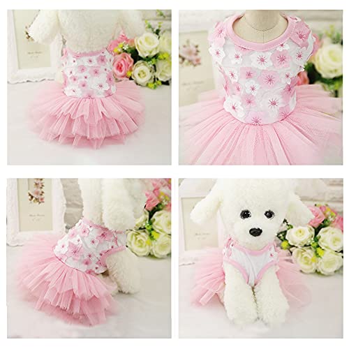 Yaodhaod Dog Princess Dress, Dog Tutu Skirt Wedding Dress Summer Peach Blossom Petal Embroidery Tulle Ruffle Dresses Birthday Party Costume For Small Dog Girl Apparel (Small) #TOP1