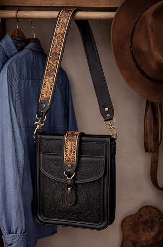 Image of CHALLENGER Western Antique Tooled Leather Replacement Shoulder Strap for Bags Purse Duffle 115FKStrap