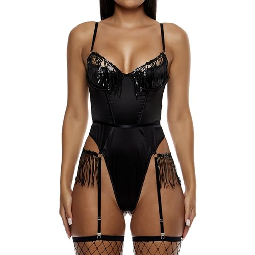 Ensemble de lingerie Forplay Peep Show avec body paillettes et franges femme