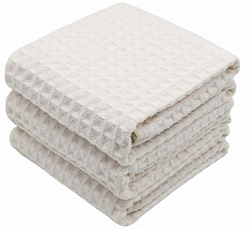 Verasong Waffle Weave Kitchen Towels Thick Microfiber Dish Drying Towels Absorbent Tea Towels Hand Towel Lint Free 16Inch X 24Inch 3 Pack Beige #TOP13