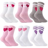 Utensilsto 6 Paar Herz Tennissocken für Mädchen Sportsocken Kinder 27-31 Tennis Socken mit Herz Crew Socks Laufsocken Sport Socken for Kinder