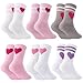 Utensilsto 6 Paar Herz Tennissocken für Mädchen Sportsocken Kinder 32-36 Tennis Socken mit Herz Crew Socks Laufsocken Sport Socken for Kinder
