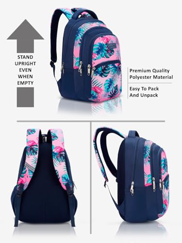Image of Lavie Sport Flamingos 30L Navy Backpack |Organizer & Bottle Holder |Gift for Men, Women, Boys, Girls | Laptop Sleeve for School & College