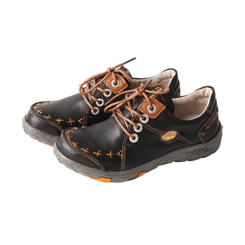 TMA EYES Women's Leather Non-Slip lace-up Leather Fashion Shoes Flats Comfortable with Hand-Stitched Design3