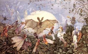 GFM Painting Reproducción de pintura al óleo pintada a mano por Fairy Hordes Attacking A Bat,Pintura al óleo de John Anster Fitzgerald - 182 cm por 96 pulgadas