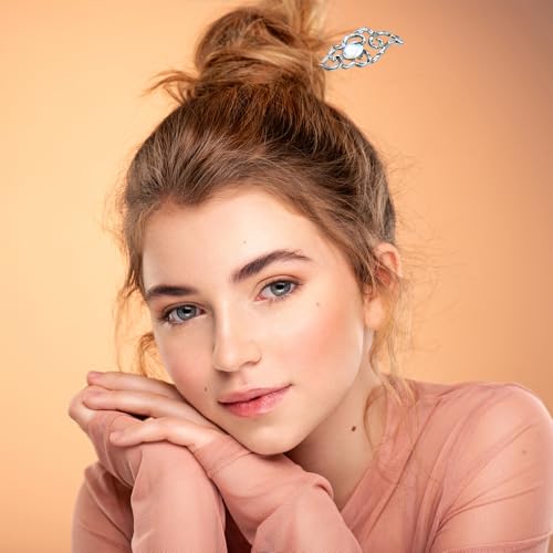 6PCS Star Moon Hair Sticks for Buns Long Hair Chinese Hanfu Asian Vintage Hair Chopsticks Metal Silver Hair Bun Updo Holders Long Hairpins for Women Girls - Image 8