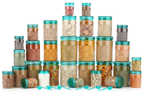 Image of pet Food Storage Containers Set with Airtight Lids, Kitchen Organisation Jars for Pasta, Spices, Dry Goods, Stackable (24 Pcs SKY)
