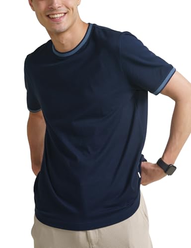 Image of DAMENSCH Statement Pique Textured Tshirt for Man, Thermoregulating, Tonal Rib T Shirt for Men Stylish, Sustainable Recycled Fabric Men T-Shirts