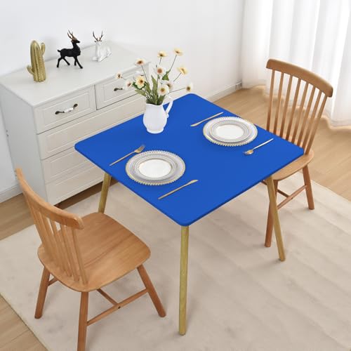 Mulilai Outdoor Blue Tablecloth Small Square Elastic 38x38 Inch Stretch Card Table Cover with Spandex Fabric Wrinkle Free Fitted Table Cloth Non Slip Washable for Kitchen Dining Patio Party