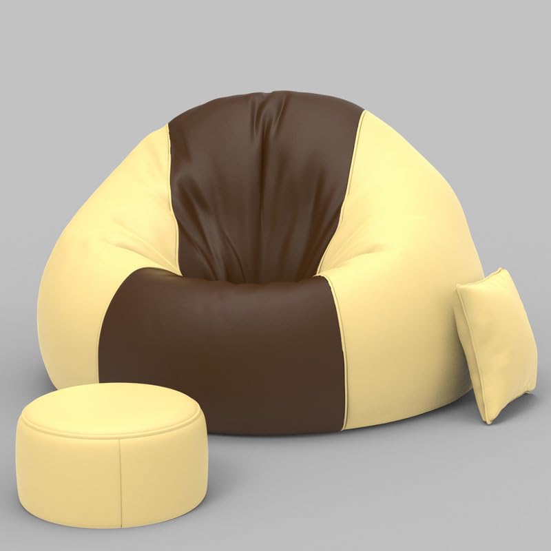 Image of Biggie Bean Bag Chair 3XL with Beans Filled-Duo Pop Sofa-Two Tone One Vibe-Crafted for Comfort-Styled for Elegance with Free Cushion & Footrest (Matching Color : Sofa, Brown Cream)