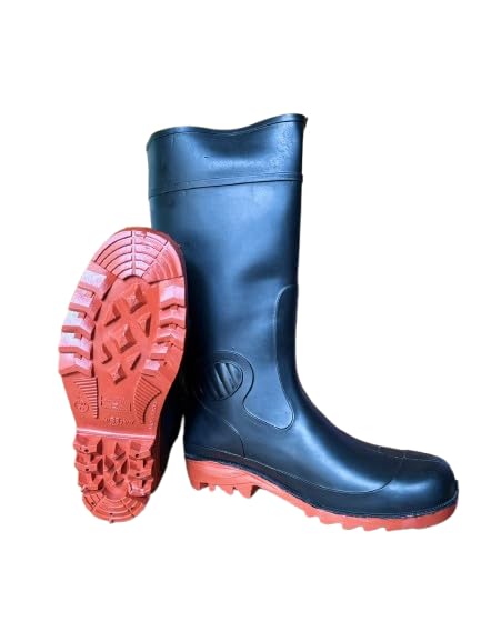 TECHNOSPILL Steel Toe Lightweight Gum Boots | Standard Steel Safety Shoes | Size - 8 | Anti Slip, Waterpoof | Breathable Printed Leather Shoes | Puncture and Tear Resistant | For Industrial Use I Colour - Red (10, UK Footwear Size System, Adult, Men, Numeric, Medium, 10)