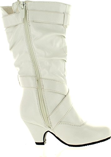Forever Link Girls Kitten PU Heel Boot Shoes White 102