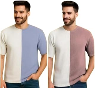 Short Sleeves Multicolour Cotton Waffle Popcorn Casual T-Shirt for Men | Comfortable, Breathable, Lightweight, Skin Friend... Price In India