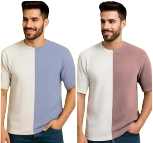 Short Sleeves Multicolour Cotton Waffle Popcorn Casual T-Shirt for Men | Comfortable, Breathable, Lightweight, Skin Friend...