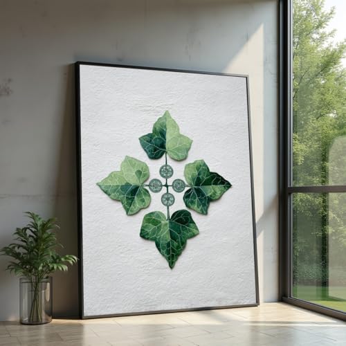 Toile peinte feuilles de lierre vert 40x60cm pour décoration murale