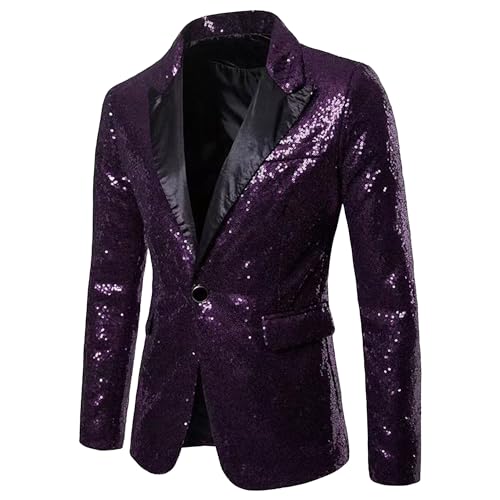 Men's Fashion Sequin Suit Jacket Casual Long Sleeve Button Blazer Jackets Outdoor Prom Sport Coat