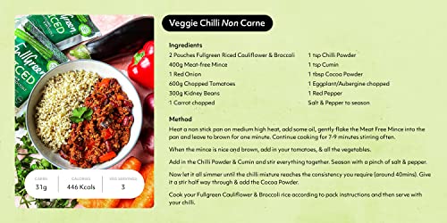 Fullgreen Riced Broccoli & Cauliflower - Low-Carb & Low-Cal Broccoli & Cauliflower Rice - 89% Less Carbs Than Rice - Vegan, Gluten/Grain Free & Non GMO - Heat & Eat in Minutes - Includes 6 Pouches