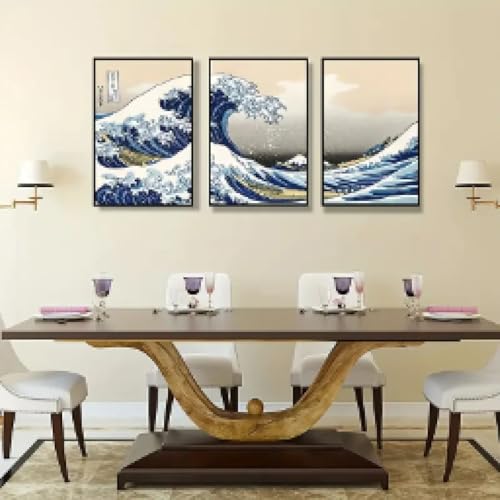 Affiches toile Vagues de Kanagawa lianyibo triptyque 80x100 cm salon