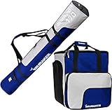 Brubaker Kombi Set Skisack und Skischuhtasche für 1 Paar Ski bis 170 cm + Stöcke + Schuhe + Helm Blau Silber