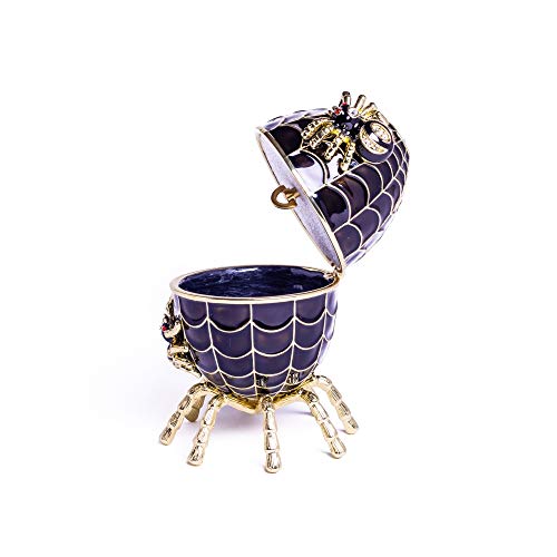 Keren Kopal Black Faberge Egg Music Playing Spiderweb Decorated With Spiders Trinket Box Russian Egg With Austrian Crystals Collectors Easter Egg Home Design Gift Idea Limited Edition #TOP4