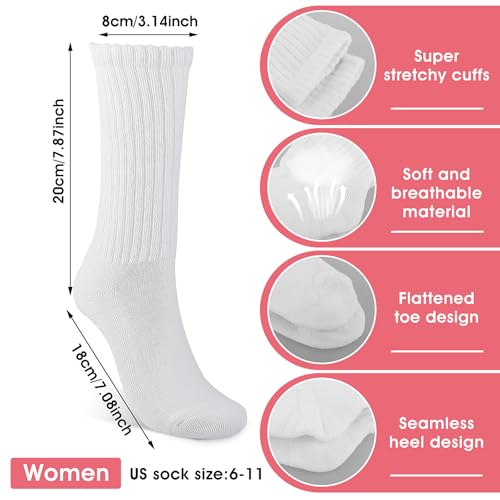Slouchy Socks for Women, Lightweight White Scrunch Socks, Soft Mid Calf Rib Scrunch Crew Tube Sock, Size 9-11, Retro Style2