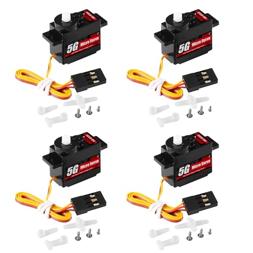 NEEBRC 4PCS 5G Micro Servo Motor Mini Servo for 1/28 Car Airplane Fixed-Wing K969 K989 K999 Airplane FIX Wing Smart RC Robot Arm (Plastic Gear)