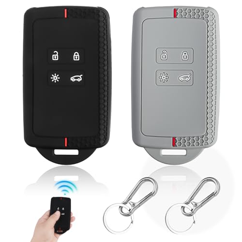 Car Key Cover Set, 2pcs TPU Silicone Key Fob Holder, 4-Button Design for Renault Clio, Captur, Megane, Koleos, Kadjar, Kangoo, Twingo, Talisman, Espace & Dacia Duster (Keychain Included)