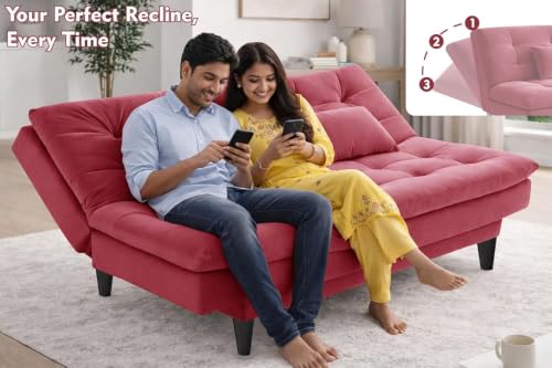 Image of Rosebell Modern Three-Seater Sofa Cum Bed Foldable Velevt Fabric Sofa,Foam Seating, Stylish Design for Living Room, Guest Room & Office - Red Color