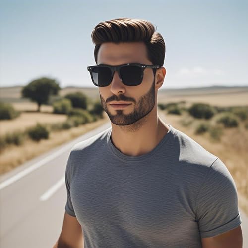 Image of FreeFineTech Polarized Sunglasses UV400 Protection Acetate Frame Metal Vintage Retro Square Sunglasses for Men and Women