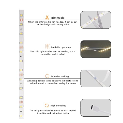 Tira de LED USB C 12V 16.4 pies Luz blanca fría miniatura 5