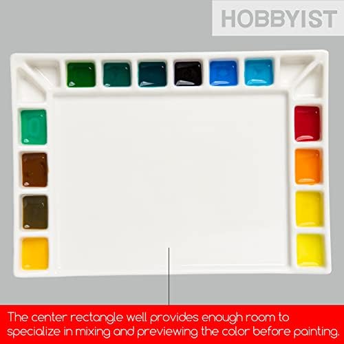MEEDEN Ceramic Artist Paint Palette, Mixing Porcelain Palette for Watercolor Gouache Acrylic Oil Painting, Rectangle, 18 Wells, 20.3 x 1.9 x 14cm