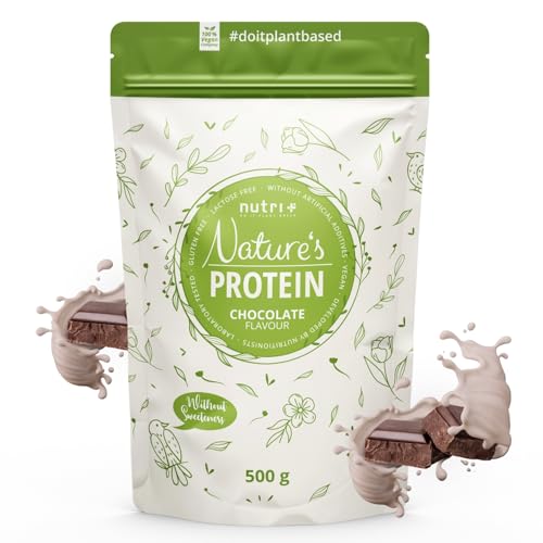 Nutri + Eiweißpulver Schokolade 500 g ohne Süßungsmittel, Gluten, Zucker, Whey - natürliches Proteinpulver- Natures Eiweiß Protein Pulver Schoko vegan