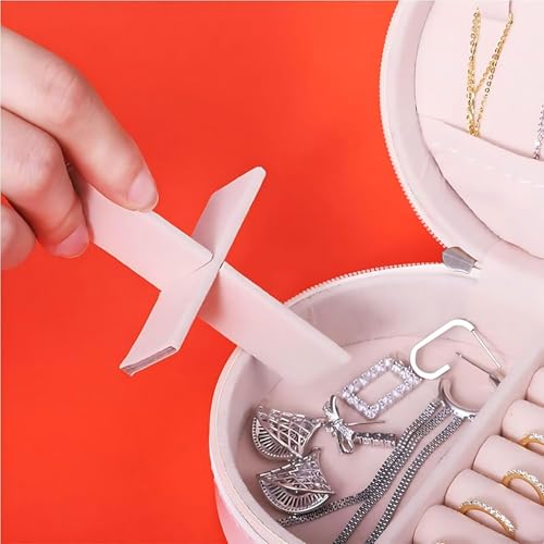 Image of Round Portable Travel Jewelry Case Storage Mini Box, Small Mirror Earrings, Necklace, Jewelry, Ring Cosmatic Organizer Storage Holder Boxes.