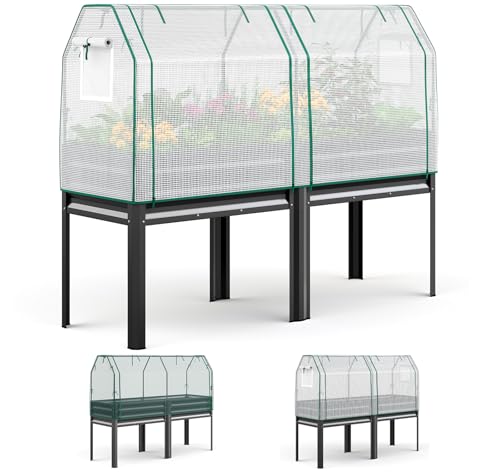 King Bird Large Raised Garden Bed with Cover & Netting Galvanized Elevated Planter Box with Legs 72×23×55 in for Backyard, Patio, Balcony, 700lb Capacity, Dark Grey