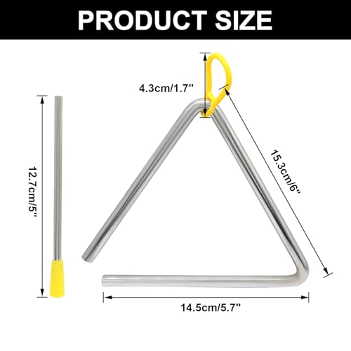 Murtenze 6 Inch Musical Steel Triangle Percussion Instrument, Triangle Hand Percussion with Striker for Music Learning, Teaching, Kids, Adults - Thumbnail 3