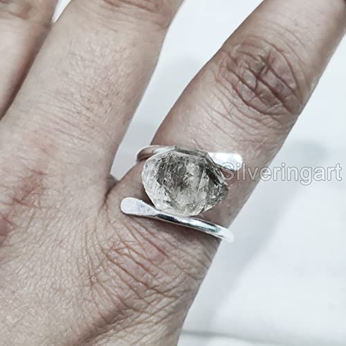 Natural Herkimer Diamond Ring, Rough Herkimer Diamond Ring, Birthstone, Cross Band, 925 Sterling Silver, Womens Ring, Christmas, Thanksgiving, Handmade, Statement Jewelry, Rough Gemstone Jewelry #TOP2