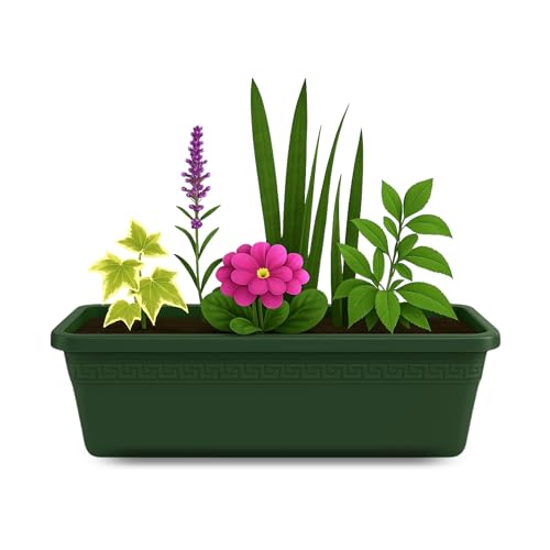 Jardinera de plástico sin plato, Balconera plástico, Macetero para Jardín, Fabricado en Polipropileno, Apto balcón, Patio, Interior/Exterior, 40 cm Largo x 15 cm Alto x 18 cm Fondo, Verde