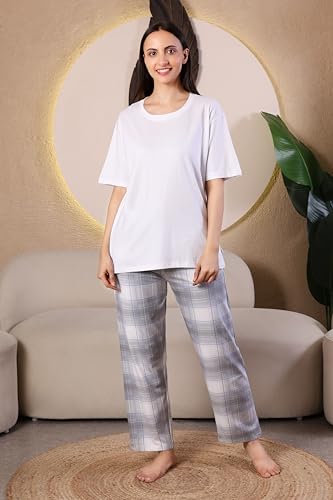 Image of KSHS Printed Round Neck Short Sleeve Nightsuit Set | Pajama Set | Casual Night Dress for Women
