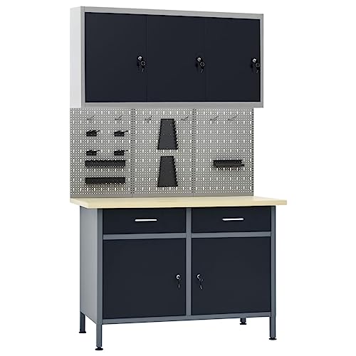 Festnight Banco de Trabajo de Acero con Panel de Herramientas, Mesa de Trabajo Taller, Banco de Trabajo Taller, Mesa Trabajo, Banco de Carpintero, Banco Herramientas Type-3