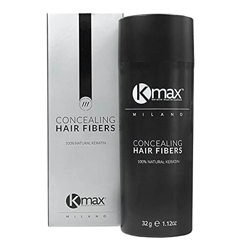 Kmax Hair Fibers, Fibras de Queratina para cabello de acción redensificante y para cubrir la calvicie de tamaño económico (32 gr) (Castaño medio)