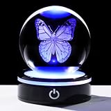 YWHL Figura de mariposa de bola de cristal 3D con base LED colorida, esfera de cristal decorativa para