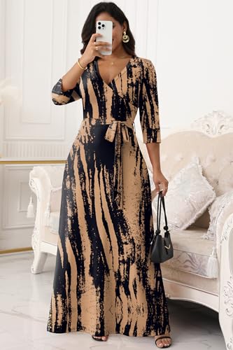 Image of FANDEE Plus Size Maxi Dress for Women Casual Summer Sundress V-Neck 3 /4 Sleeve