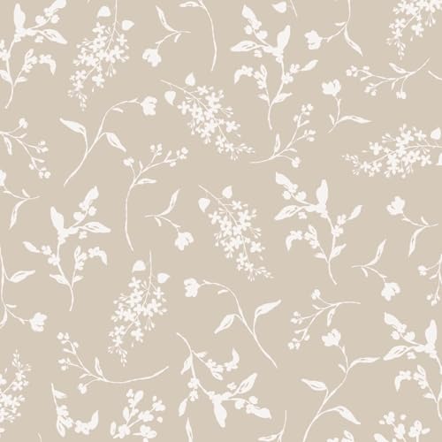 Ismoon Floral Wallpaper Peel and Stick Brown Neutral Contact Paper Wildflowers Leaf Stick on Wall Paper Textured Removable Self Adhesive Vinyl Wallpaper for Bedroom Bahtroom Wall Decor 17.3x78.7in