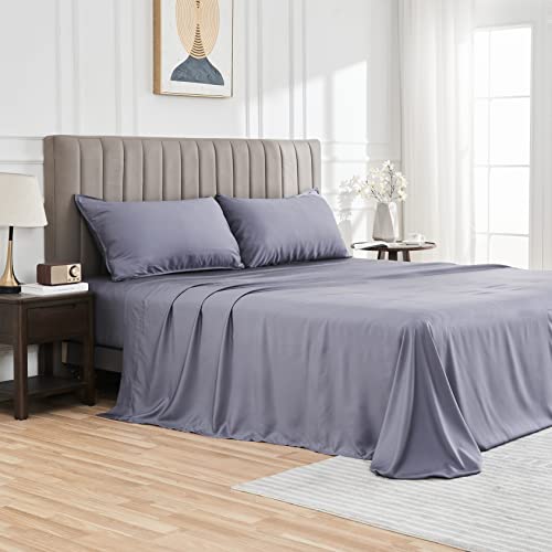 Vasroy King Size Cooling Breathable 100% Bamboo Bed Sheets Set 1800 Thread Count Super Silky Soft With 16 Inch Deep Pocket Machine Washable 4 Piece Dark Grey #TOP1