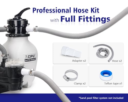 CIPU Pool Hose Kit 1-1/2 Inch, Above Ground Pool Filter Hose Replacement Set with 6 ft & 3 ft Hoses, 2 White Adapters, 2 Clamps and PTFE Tape for Sand Filter Pool Pump by CIPU - Used condition - Image 2