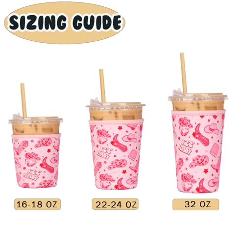 Image of Reusable Insulated Neoprene Iced Coffee Cup Sleeve, Durable Drink Sleeve for Cold Beverages, Beverage Holder for Iced Coffee (Pink Cowgirl)