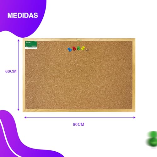 Kit Quadro De Avisos Cortiça Mold Madeira Aviso Foto Mural 90x60 + 50 Alfinetes