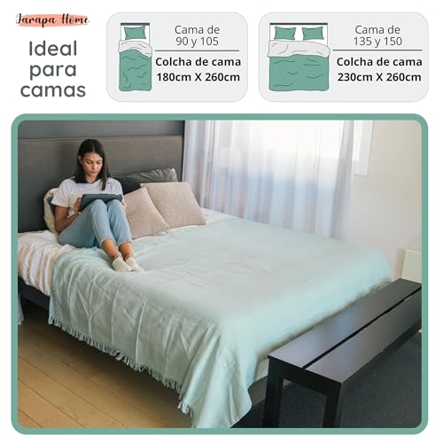 Miniatura 4 de Colcha Multiusos Plaid Sofa, Manta Foulard, Cubre Cama, Foulard Para Sofas De Algodón Y Otras Fibras Acabado De Calidad Fabricado En España Verde Agua Jasp. 09, 130x180 Cm