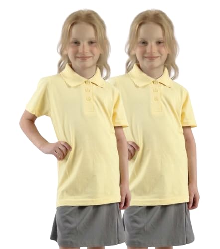 GW CLASSY OUTFIT 2X Girls Polo Shirts (Pack of 2) Short Sleeve Girls School Uniform Polo T-Shirts PE Tops 4-12 Years (9-10 Years, 2X Yellow)